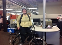 Vicki from Finance rides her bike to work