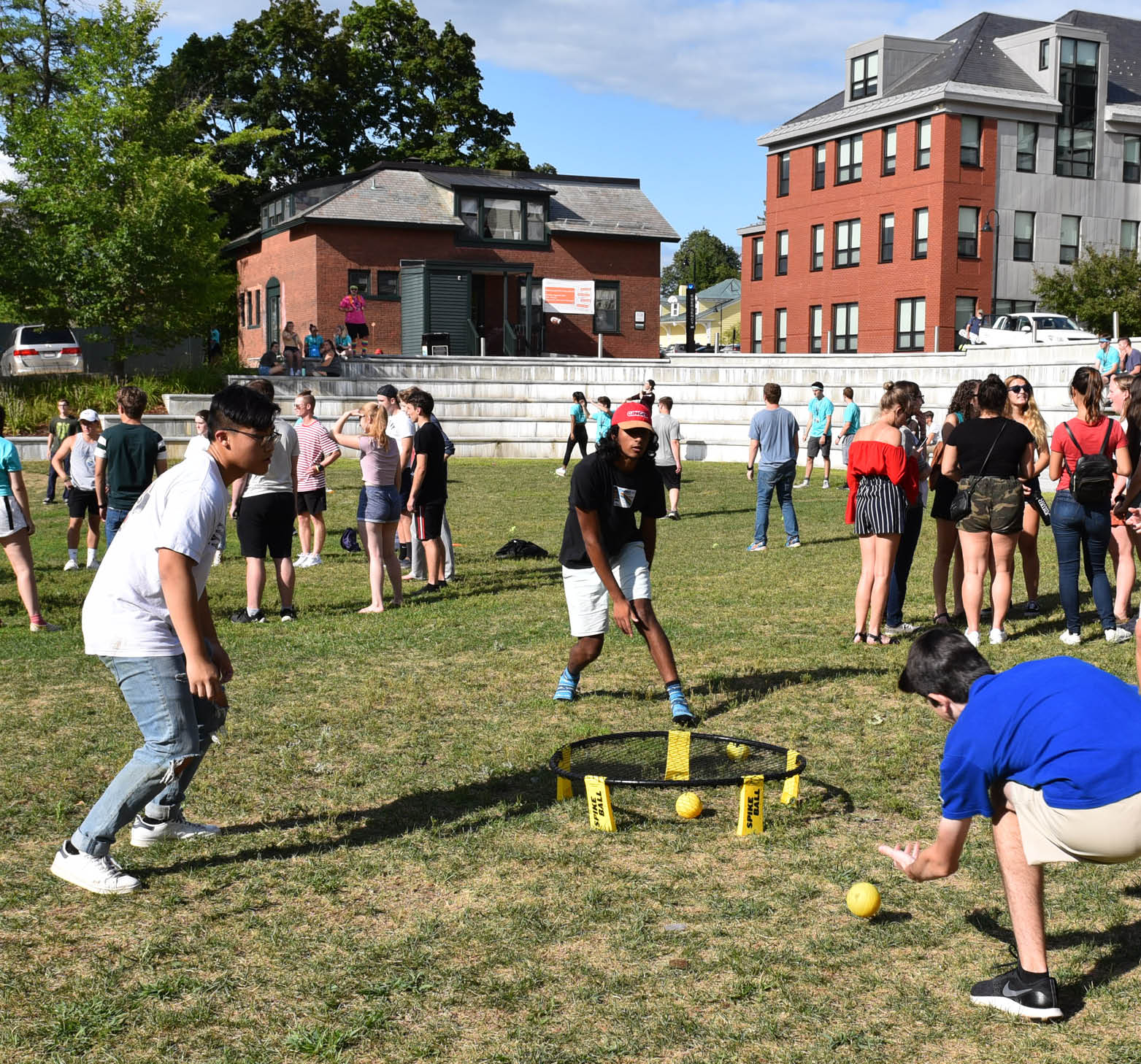 students playing lawn games on the quad