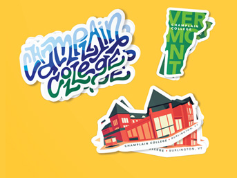 Image of a a collection of Champlain stickers