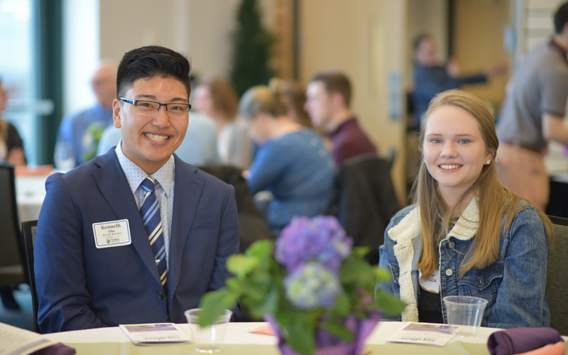 A Champlain student, who is pursuing CPA licensure, attends the Stiller School of Business honors brunch.