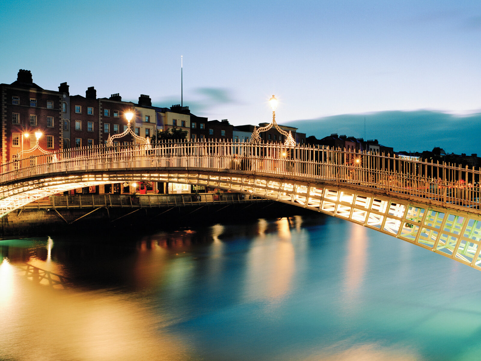 Dublin bridge at night with lights