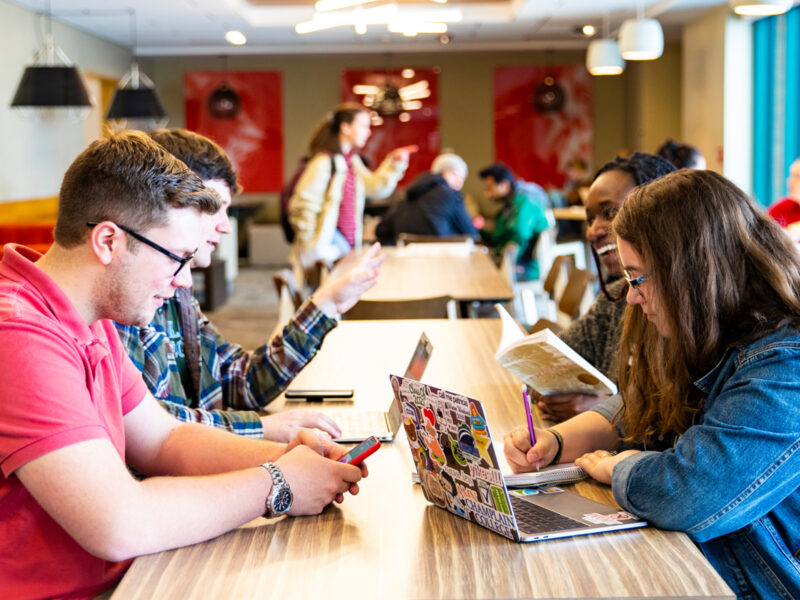 students meet in a common area