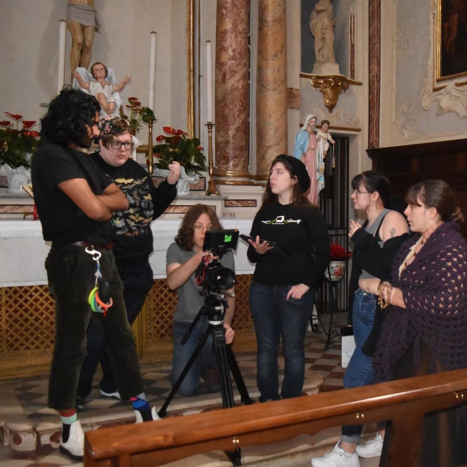 film making students working abroad on a production in Italy