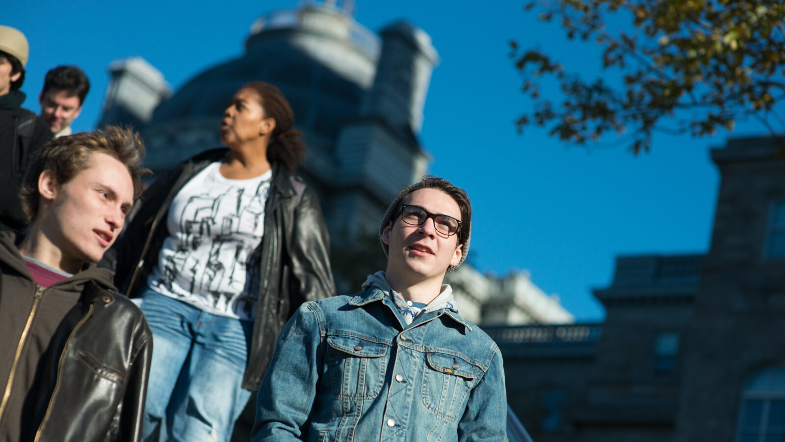 students in Montreal descend outdoor staircase
