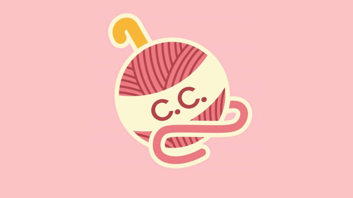 Crochet Club logo with a pink background and yellow crochet hook