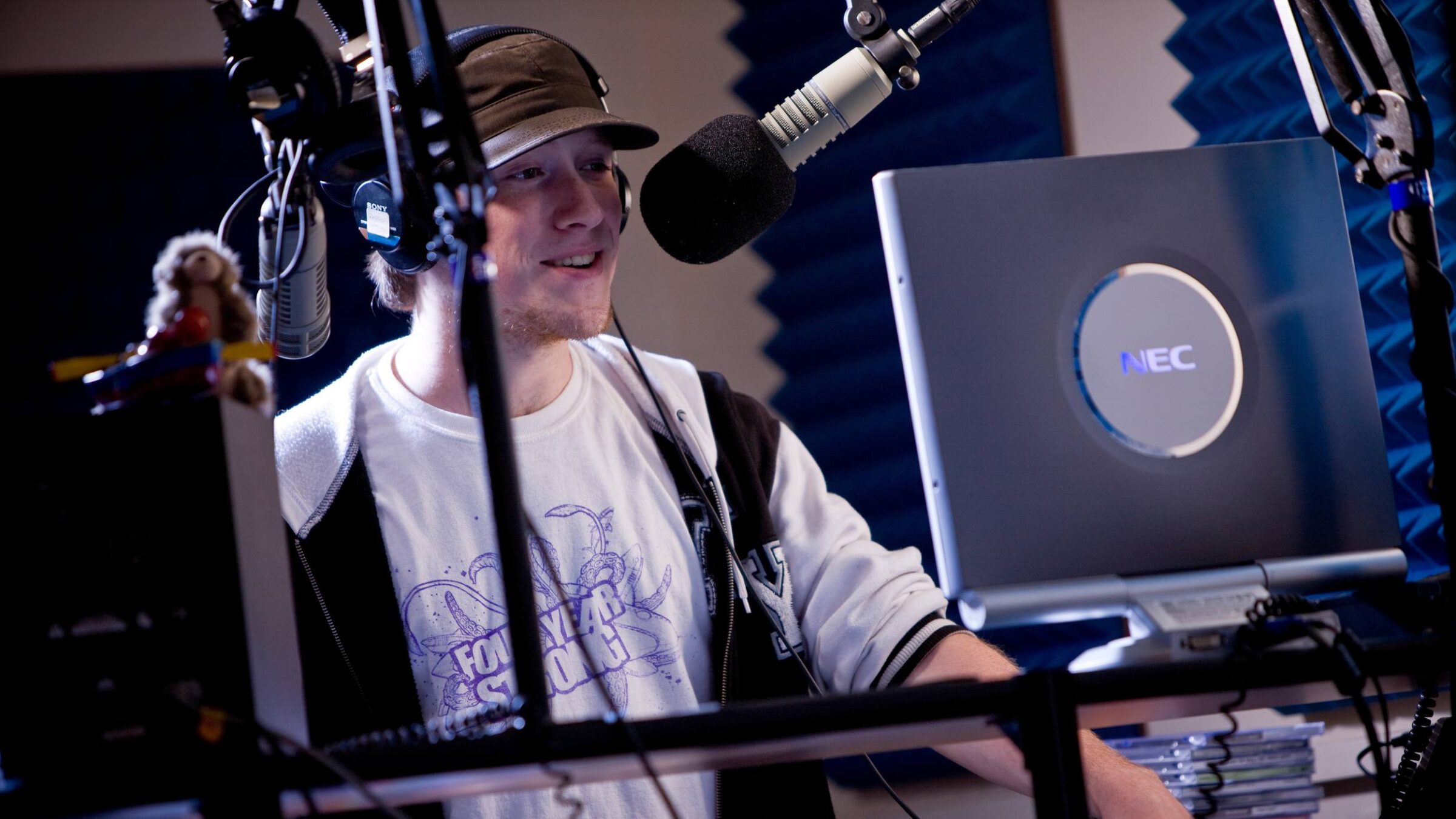 student working in the production studio