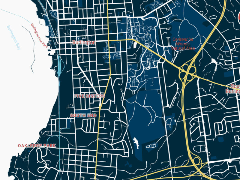 digital map rendering of burlington area in brand colors