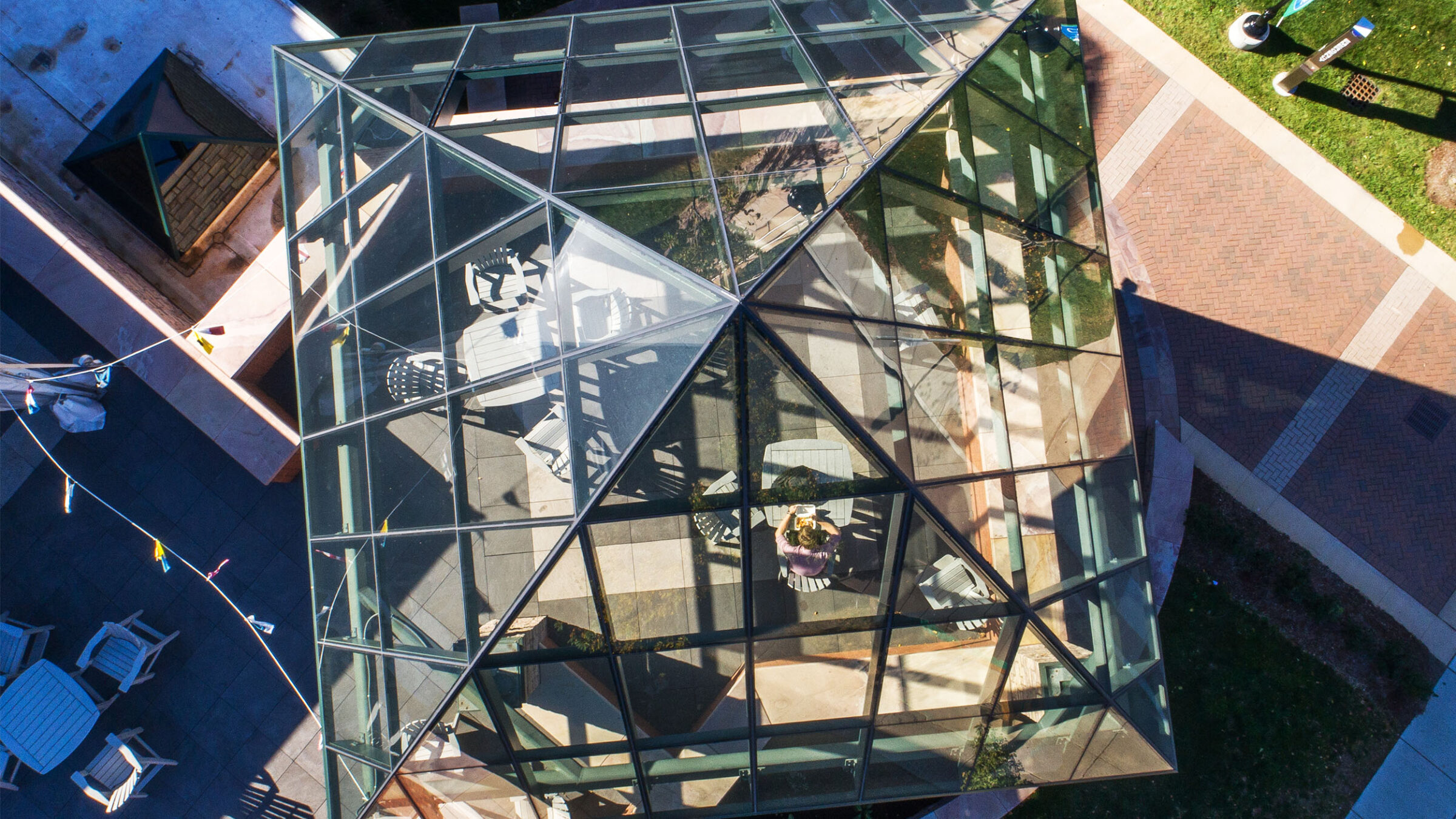 overhead shot of the communication & creative media building's glass roof