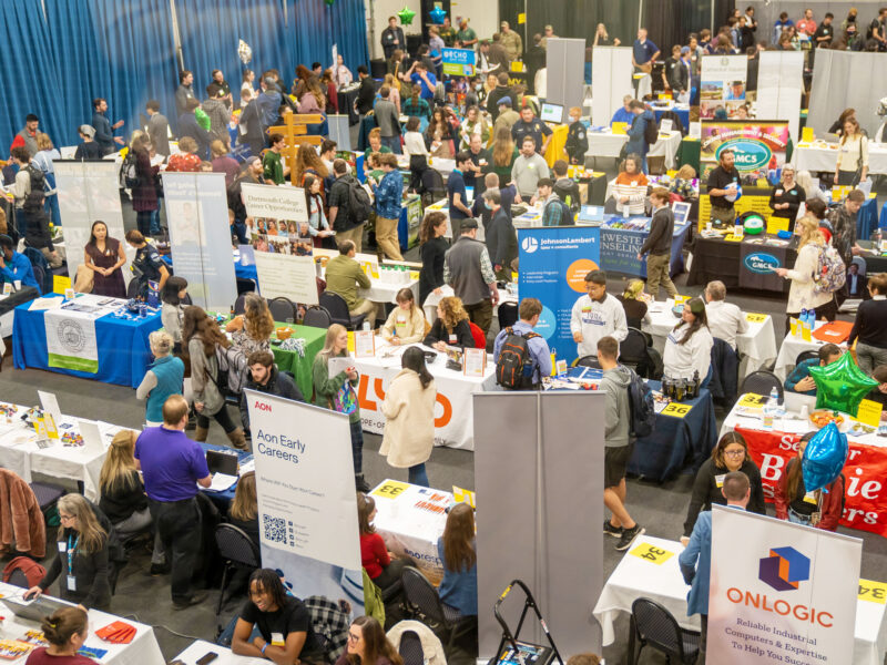 Hundreds of students attend the spring Career Fair to meet with employers.