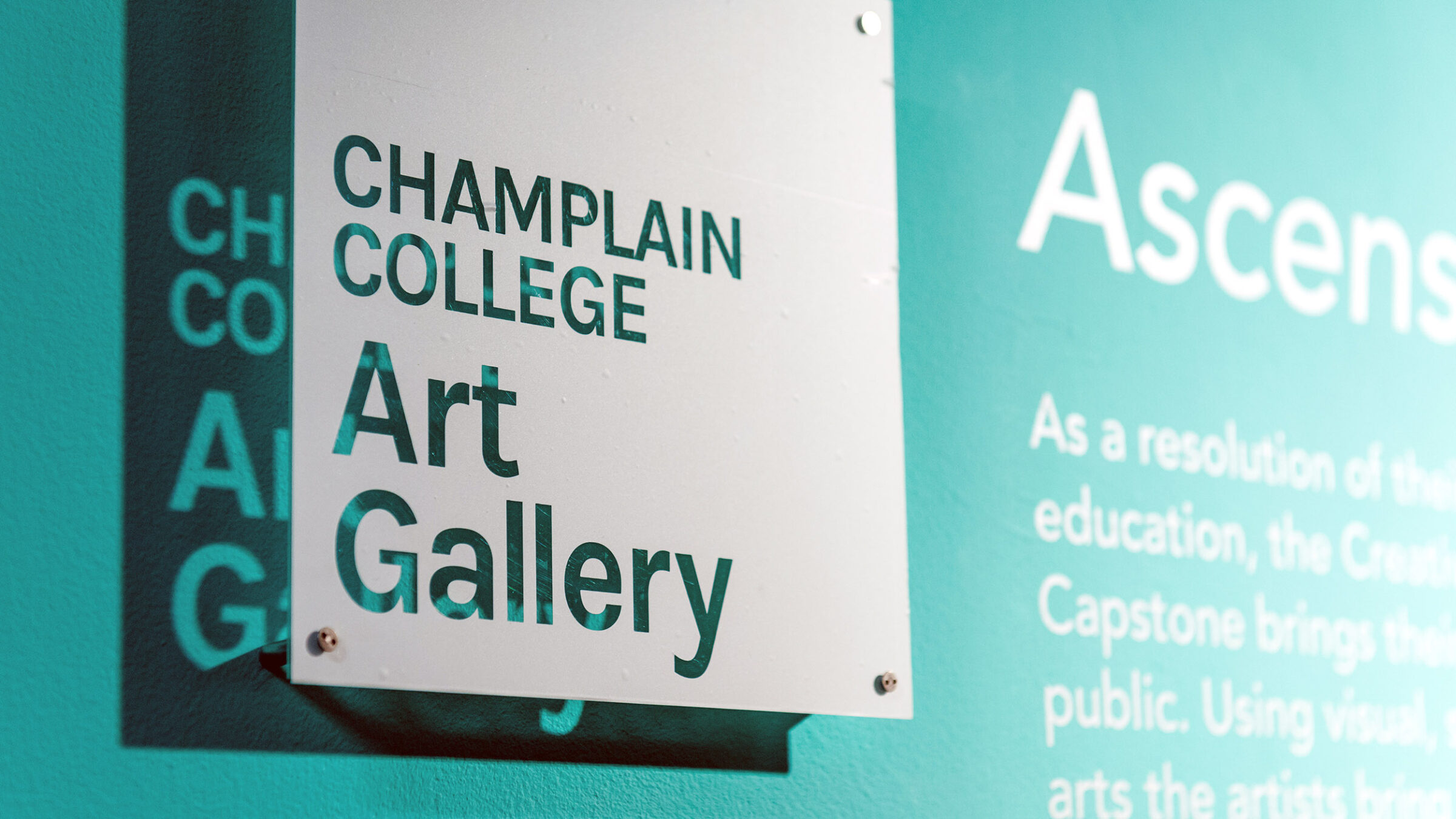 close up of a sign for the Champlain College Art Gallery