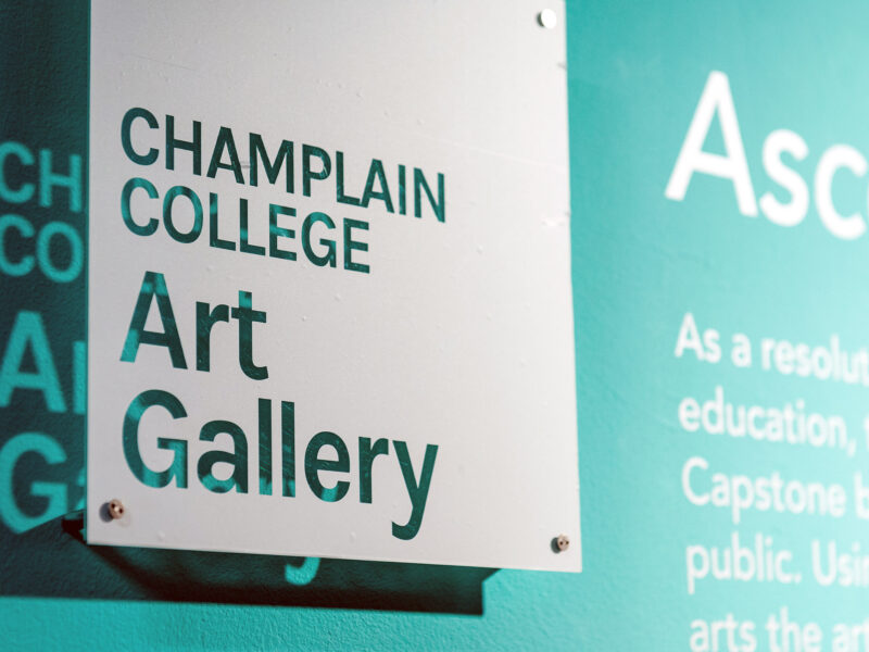 close up of a sign for the Champlain College Art Gallery