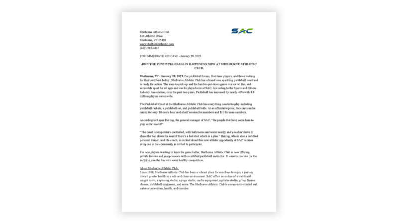 first page of a communication student's sample press release