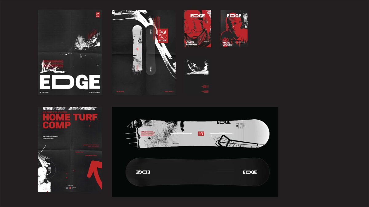 graphics for a theoretical snowboard lifestyle brand by a graphic design & visual communication student