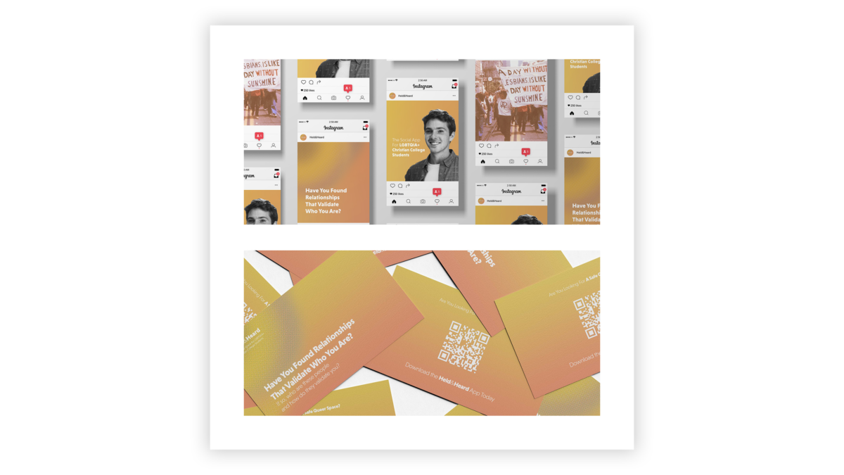 social media and business card graphics for a dating app, designed by a graphic design & visual communication student