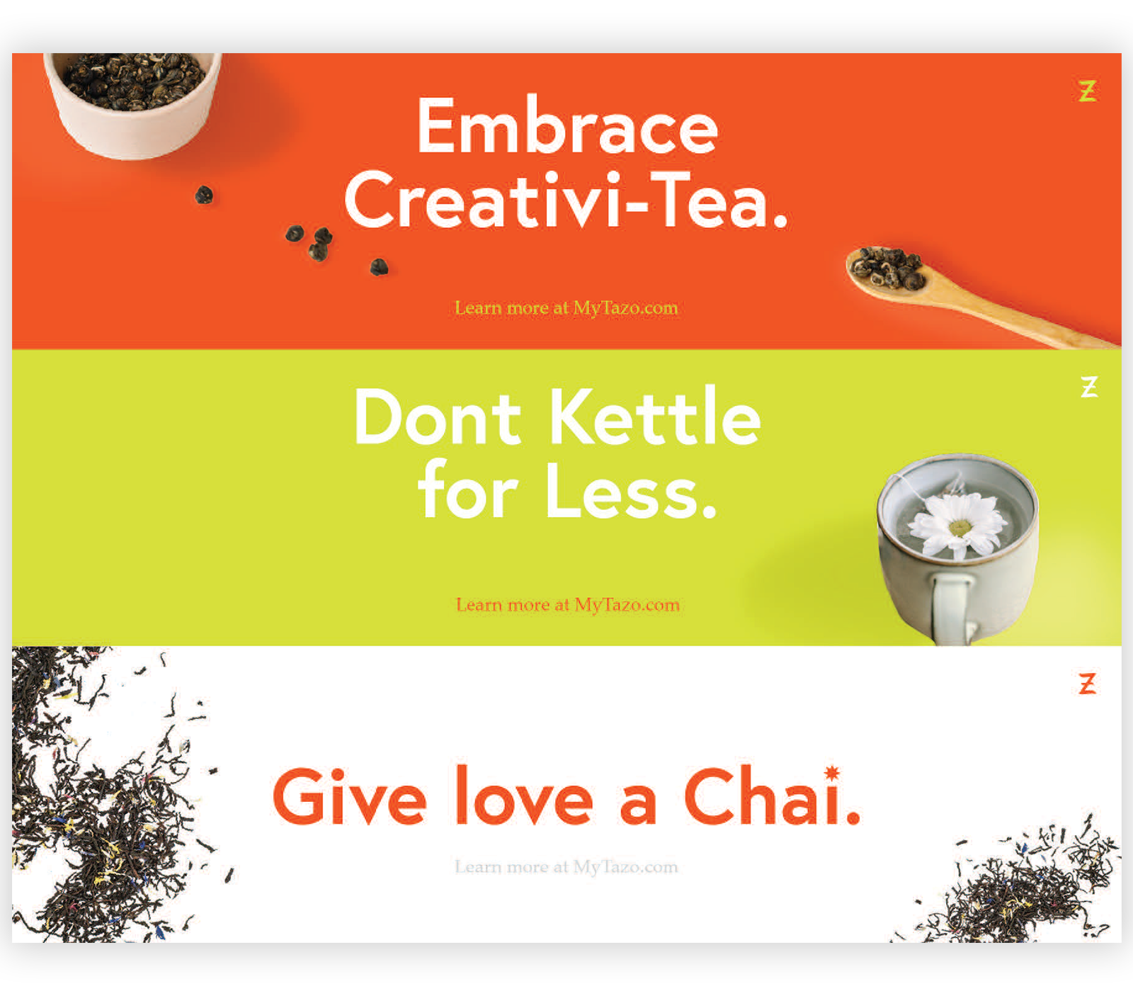 slogans for a tea brand, designed by a graphic design & visual communication student