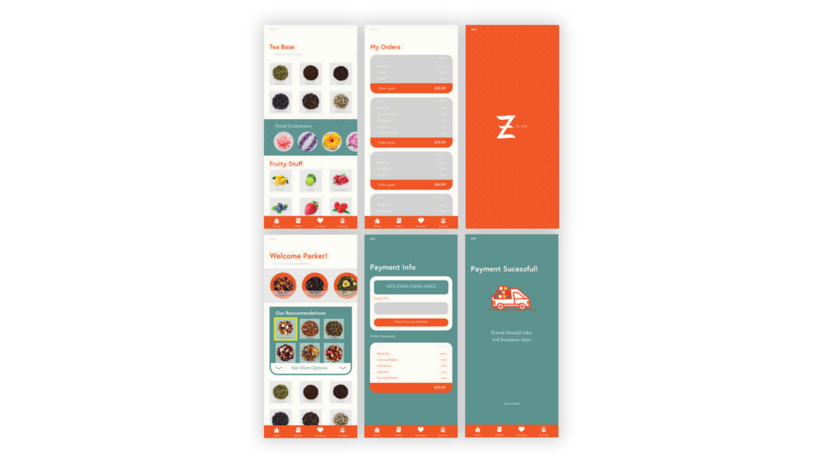 ui/ux designs for a tea brand, designed by a graphic design & visual communication student