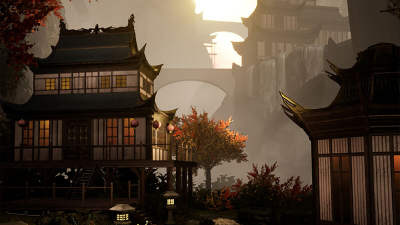 scene design inspired by an asian temple by a game art student