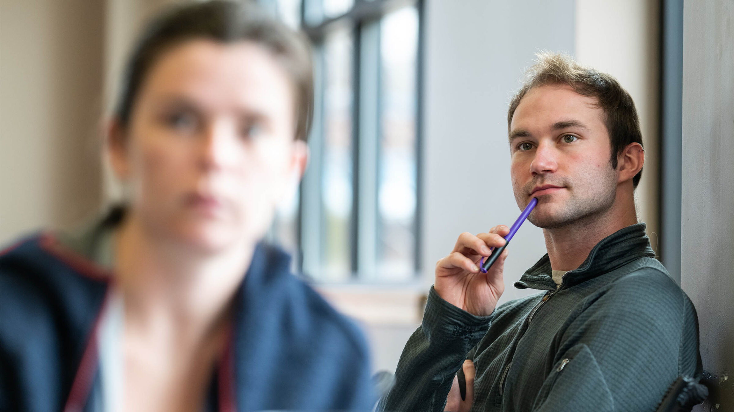 student listens intently