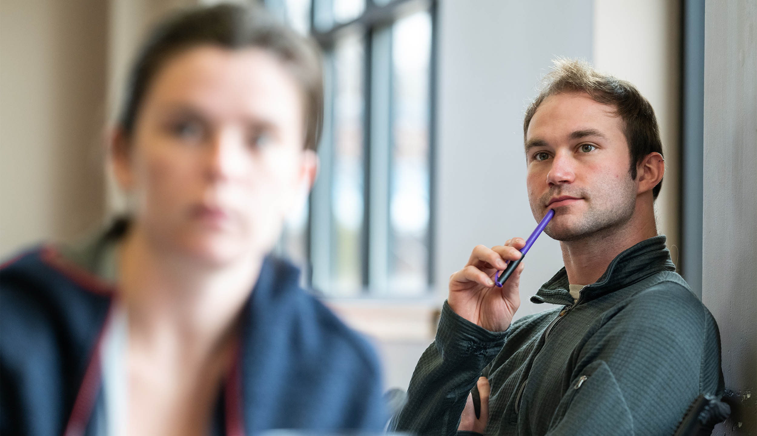 student listens intently