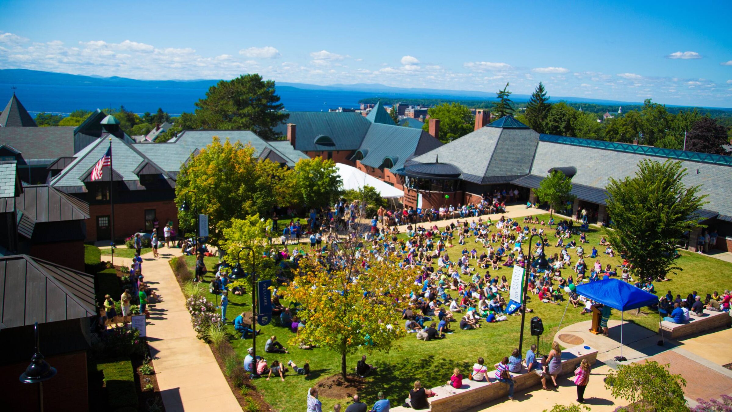 an aerial drone shot of a champlain orientation