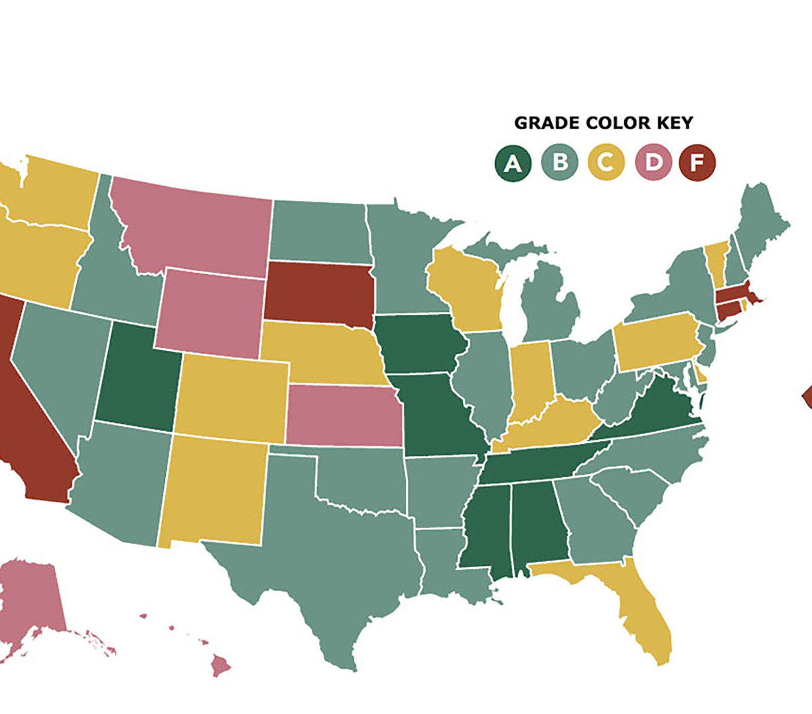 a colored map of the US