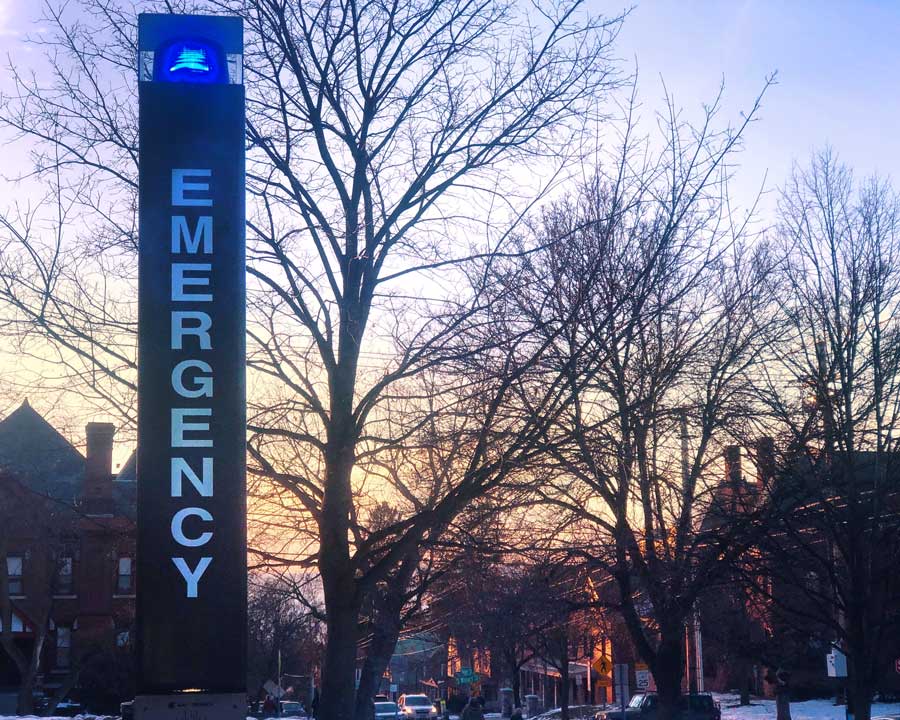 a photo of the blue light system on campus