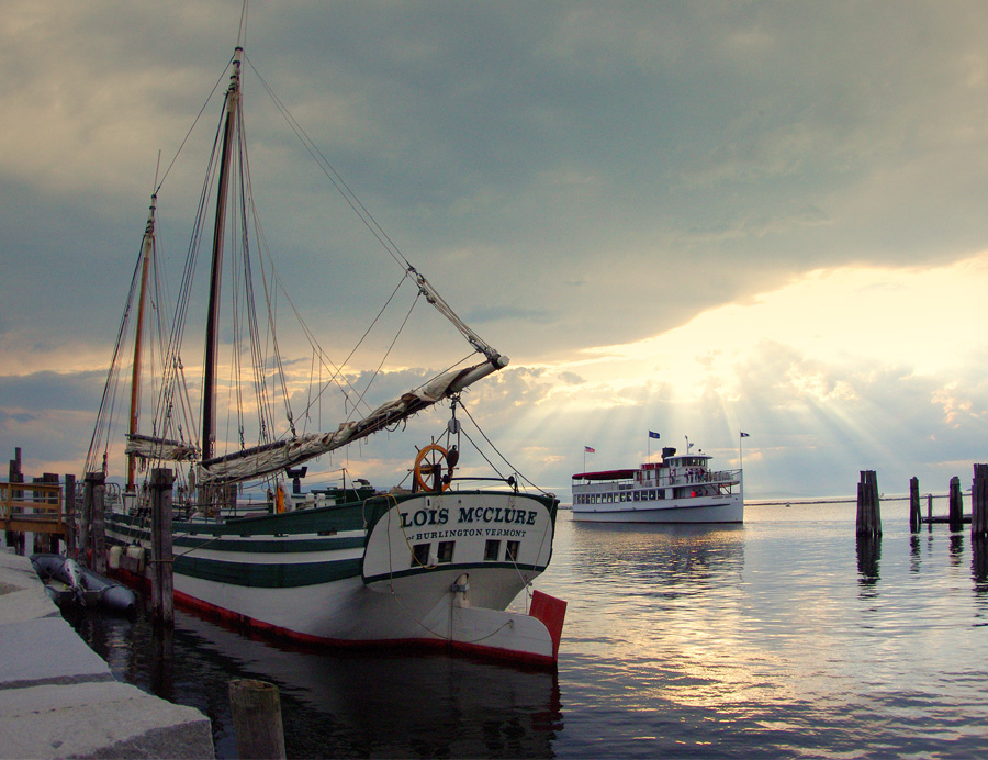 a photo of sailboats and ships on lake champlain