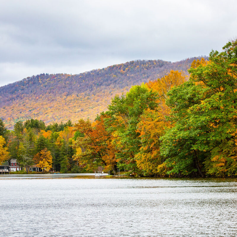 Lake Champlain in autumn with full foliage.