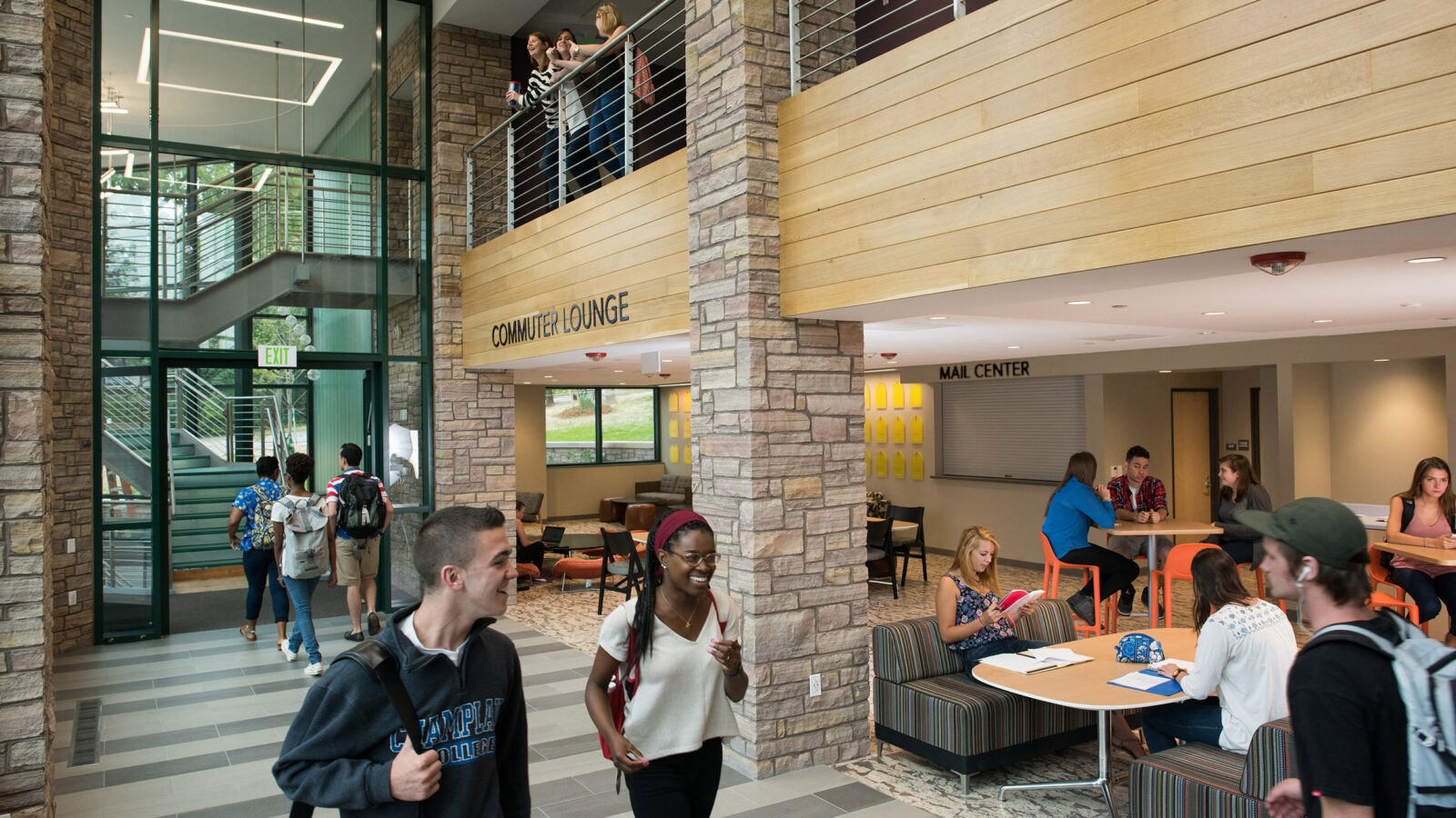 students gather in the community lounge