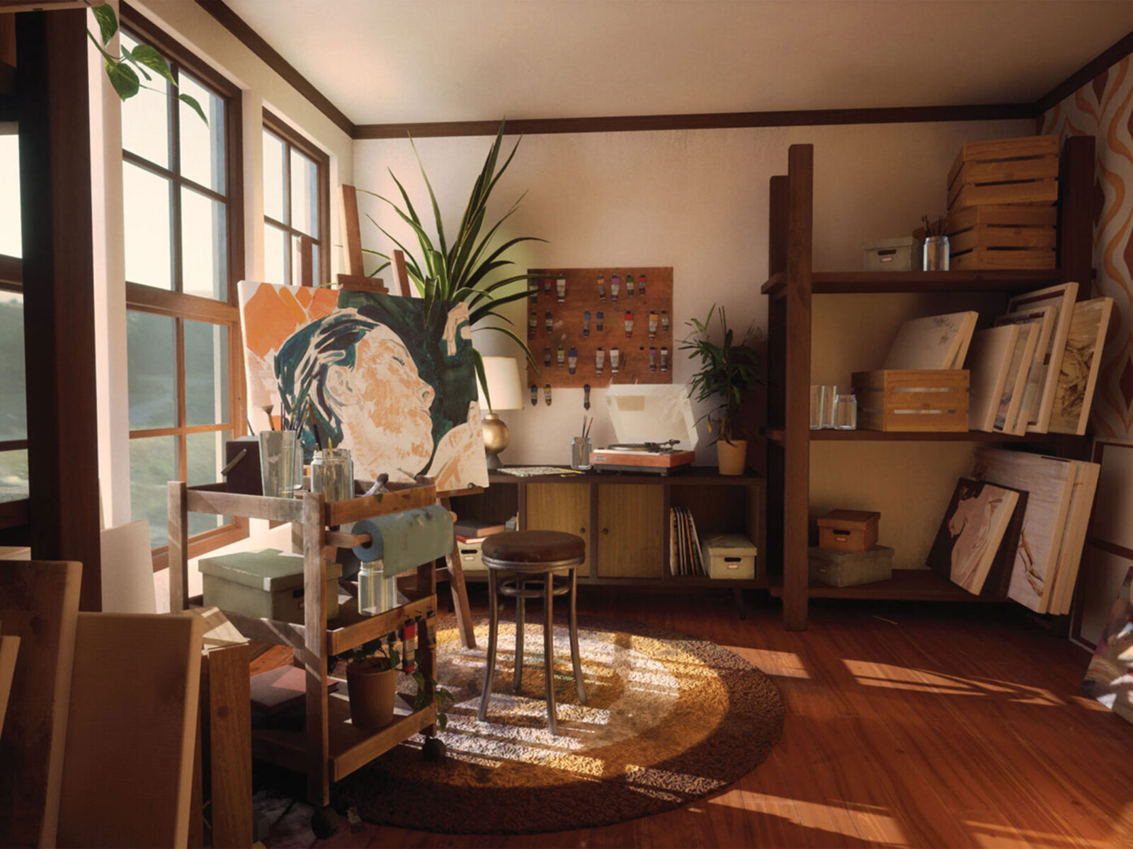 An animation of an artist's studio.