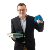 Brigham Bioce holds a game controller