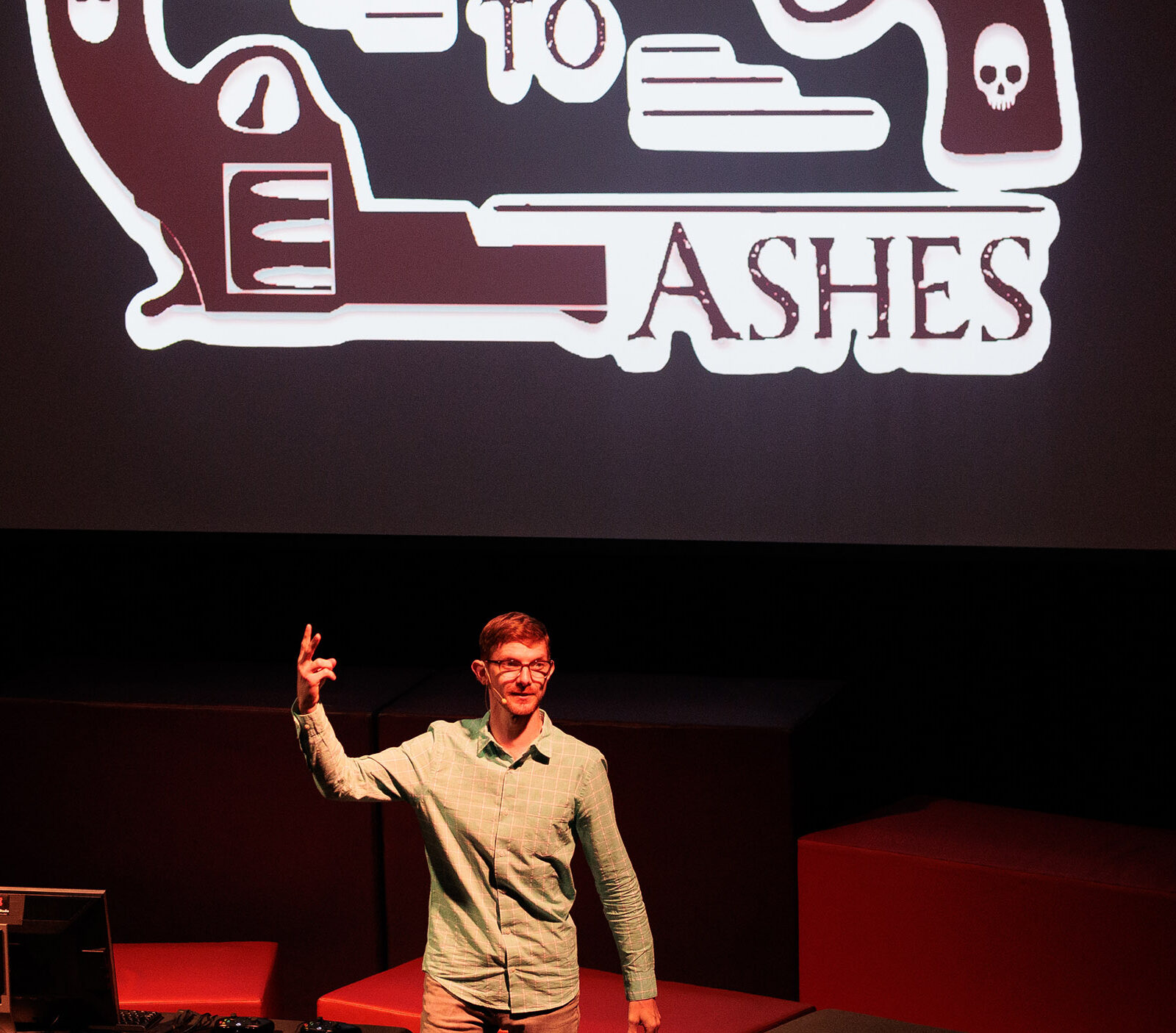 a student presents introduces a senior show game