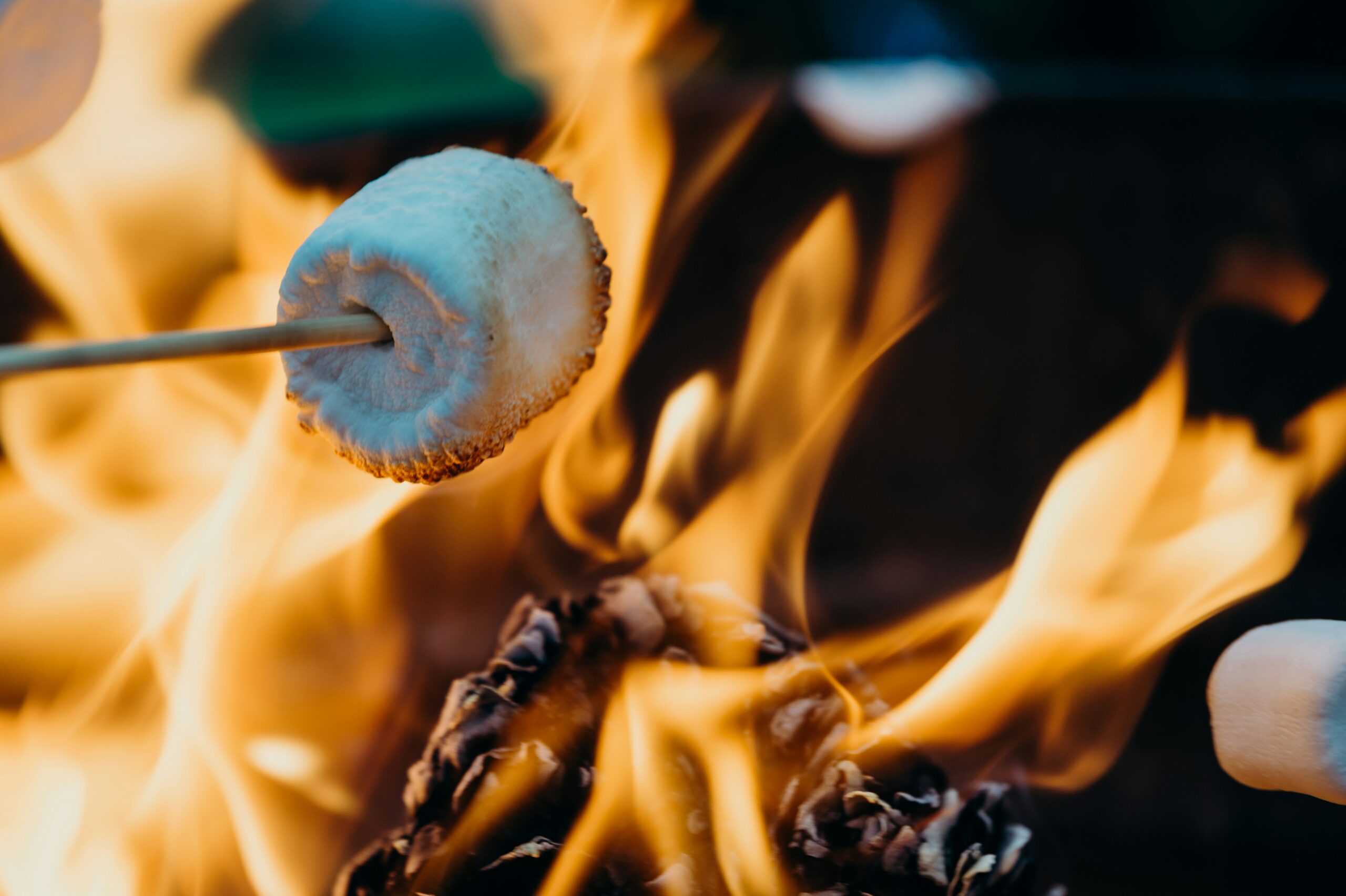 a marshmallow being roasted over a fire