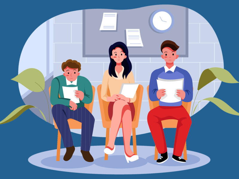 graphic of people sitting waiting for interview