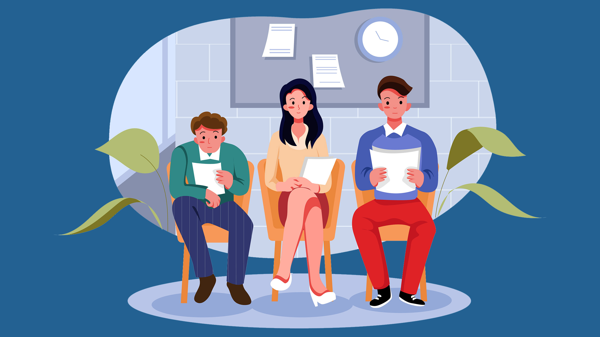 graphic of people sitting waiting for interview