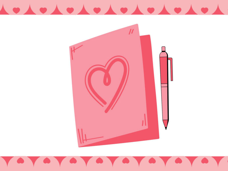 valentines day card and pen