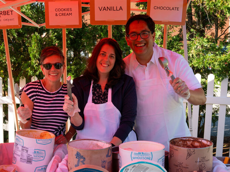 president hernandez and two staff members posing with ice cream scoops