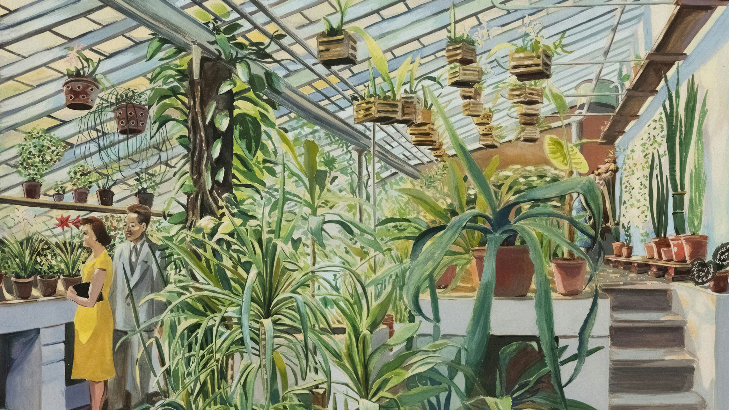 a room overflows with green plants