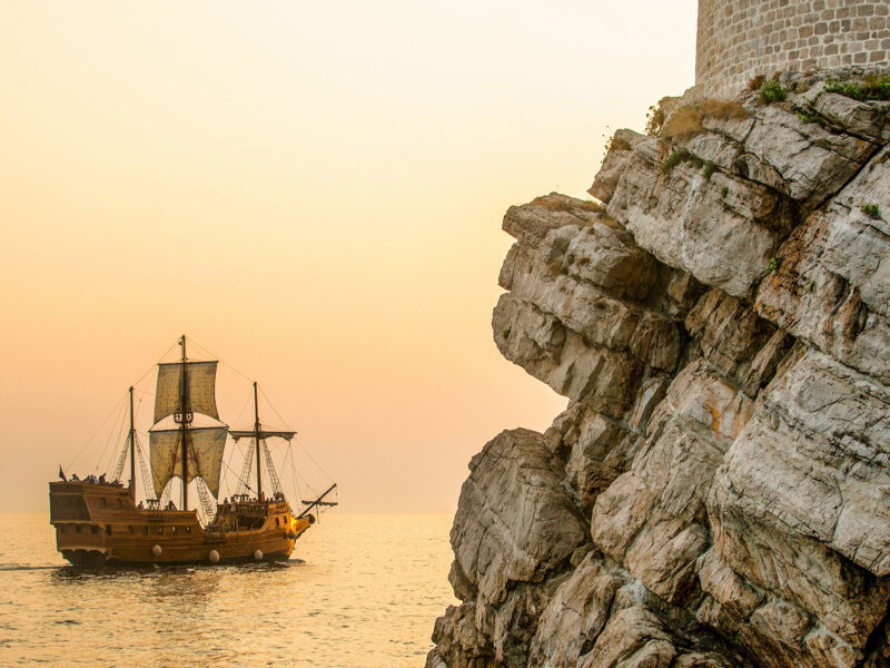 a pirate ship on the ocean