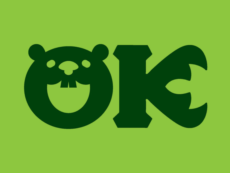 green image that says "ok" but the "o" is beaver shaped