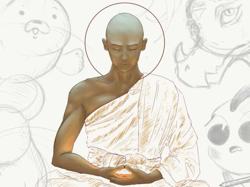 animation with someone meditating