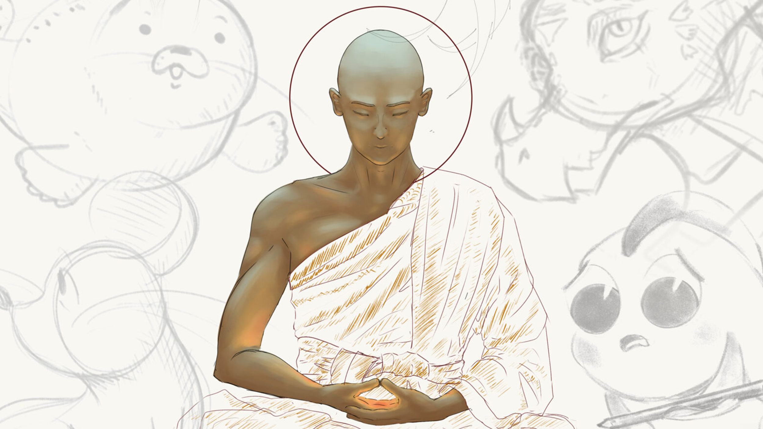 animation with someone meditating