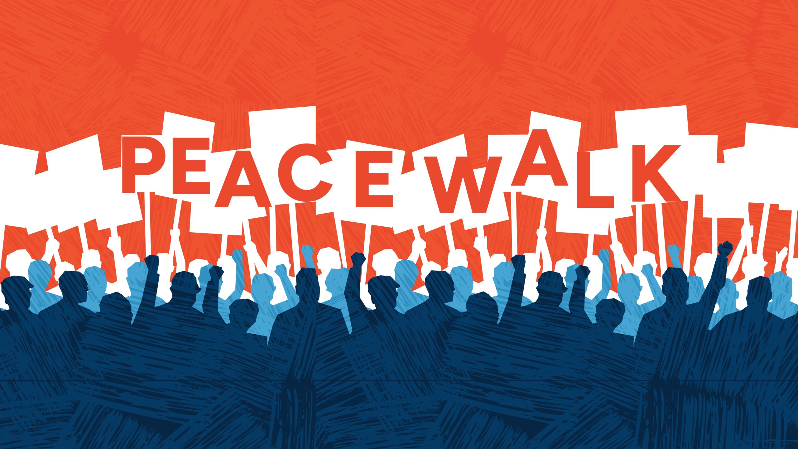 silhouettes holding signs that read "peace walk"