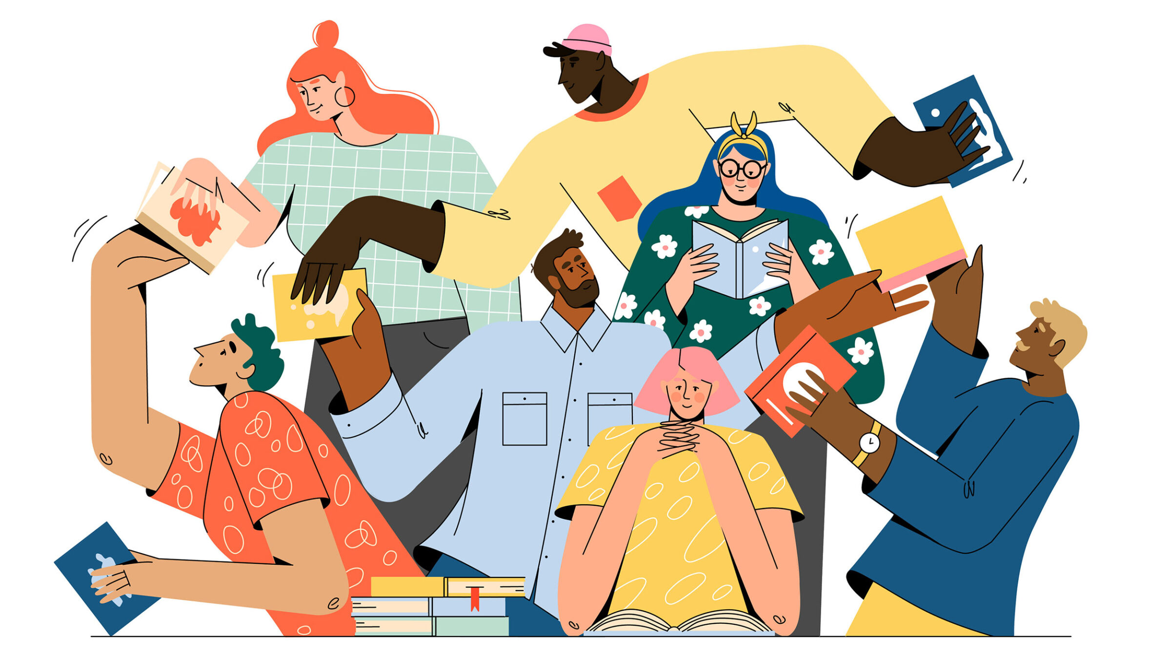 graphic of people swapping and reading books