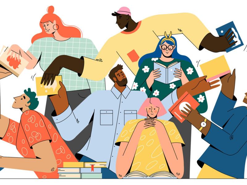 graphic of people swapping and reading books