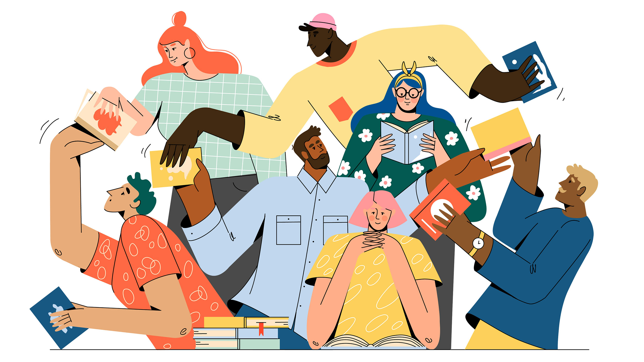graphic of people swapping and reading books