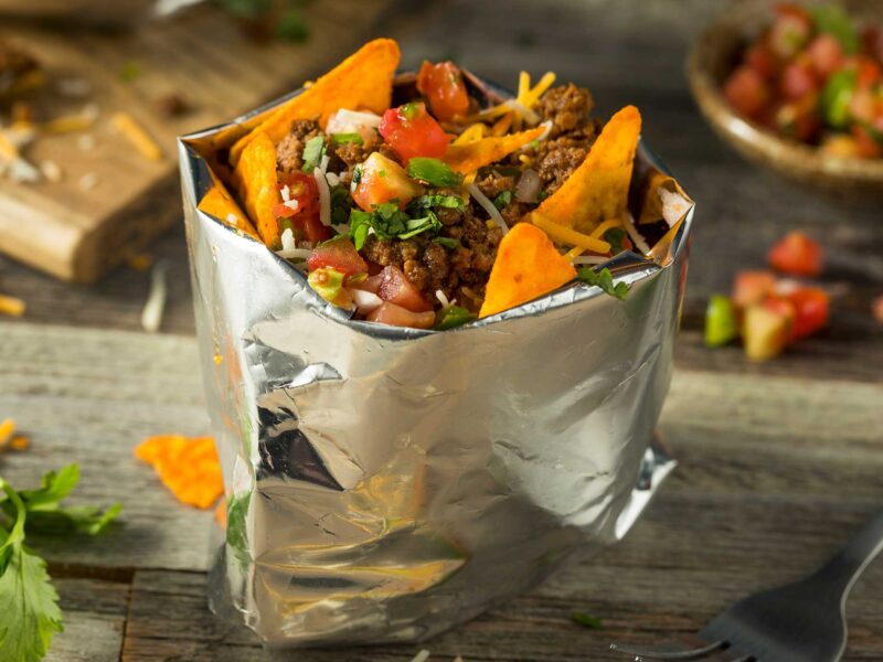 taco ingredients in a bag with corn chips