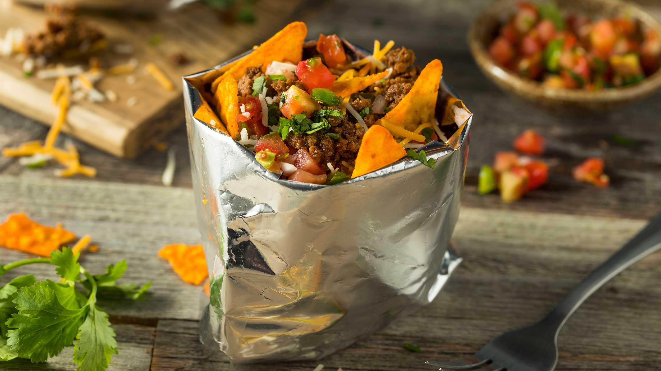 taco ingredients in a bag with corn chips