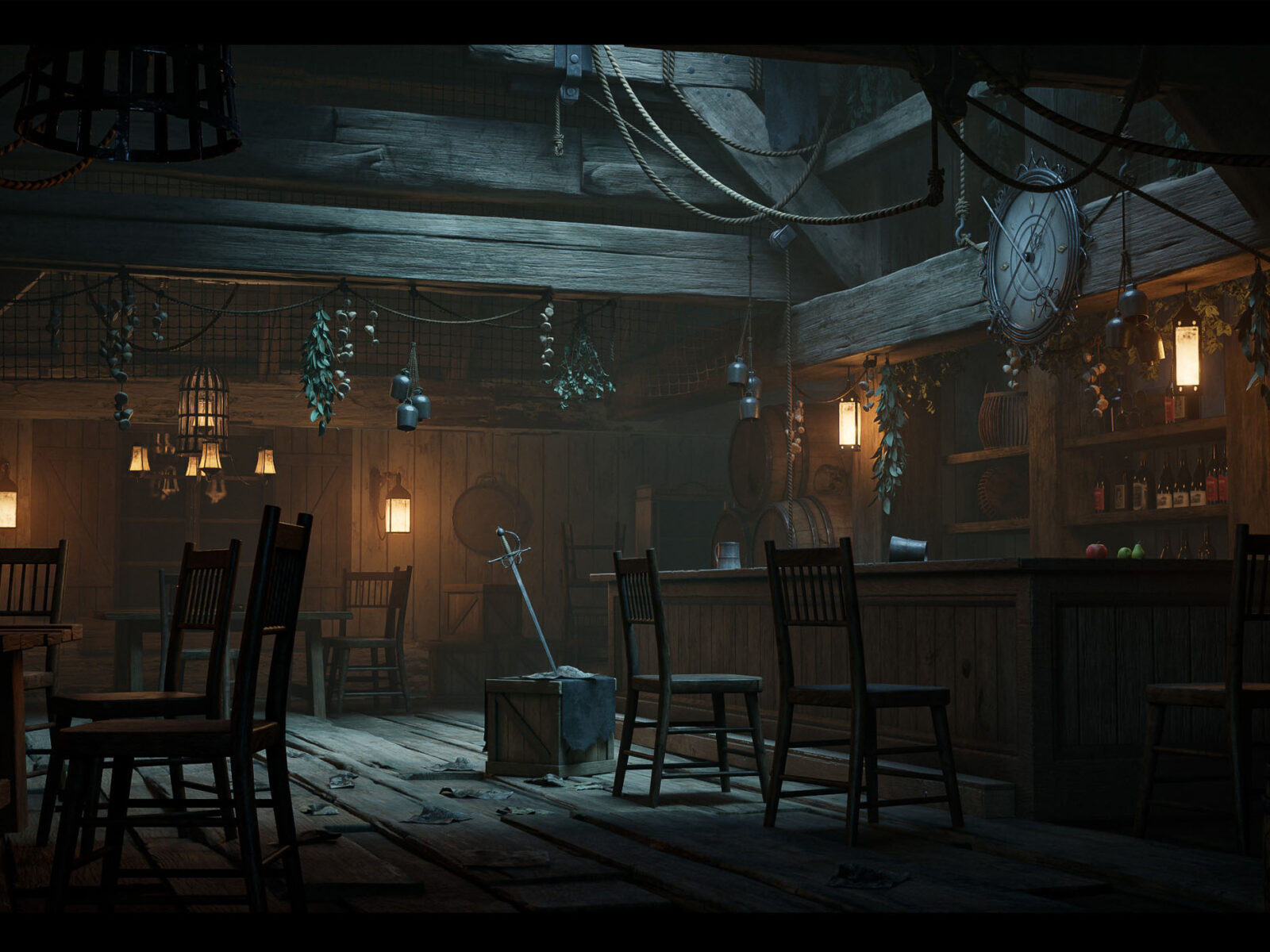 Keegan Nilsson's Pirate Tavern game art showcase with dim lighting and atmosphere