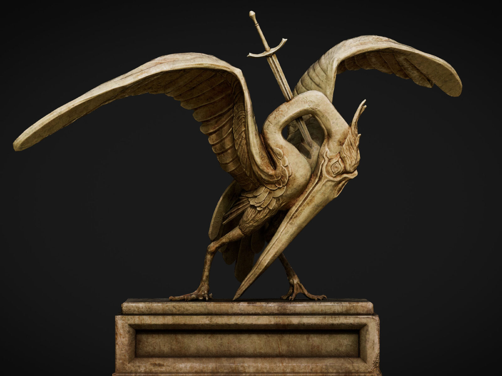 A Heron statue created by game art student Marc Chartier
